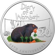 Australia 20 Cents (Diary of a Wombat) DIARY OF A WOMBAT 20 20TH ANNIVERSARY coin reverse