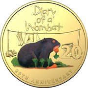 Australia 20 Cents Diary of a Wombat 2022  BU in Book DIARY OF A WOMBAT 20 20TH ANNIVERSARY coin reverse