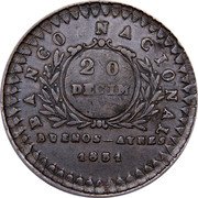 Argentina 20 Decimos Eagle Buenos Aires 1831 KM# 5 BUENOS AYRES 1830 BANCO NACIONAL 20 DECIM coin obverse Argentina 20 Decimos Eagle Buenos Aires 1831 KM# 5 BUENOS AYRES 1830 BANCO NACIONAL 20 DECIM coin obverse