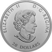 Canada 20 Dollars (Cedar Waxwing) ELIZABETH II D G REGINA 20 DOLLARS SB coin obverse