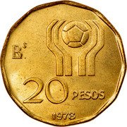 Argentina 20 Pesos World Soccer Championship 1978 KM# 75 20 PESOS 1978 coin reverse Argentina 20 Pesos World Soccer Championship 1978 KM# 75 20 PESOS 1978 coin reverse