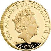 UK 500 Pounds George I 2022 Proof ELIZABETH II D G REG F D 500 POUNDS 2022 JC coin obverse UK 500 Pounds George I 2022 Proof ELIZABETH II D G REG F D 500 POUNDS 2022 JC coin obverse