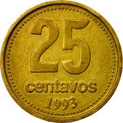 Argentina 25 Centavos City Hall 1993 KM# 110.2 25 CENTAVOS 1993 coin reverse Argentina 25 Centavos City Hall 1993 KM# 110.2 25 CENTAVOS 1993 coin reverse
