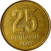 Argentina 25 Centavos Buenos Aires City Hall 2009 KM# 110.1 25 CENTAVOS 2009 coin reverse Argentina 25 Centavos Buenos Aires City Hall 2009 KM# 110.1 25 CENTAVOS 2009 coin reverse