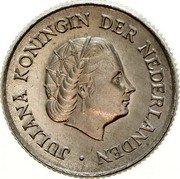 Netherlands 25 Cents (Juliana Pattern) JULIANA KONINGIN DER NEDERLANDEN coin obverse Netherlands 25 Cents (Juliana Pattern) JULIANA KONINGIN DER NEDERLANDEN coin obverse