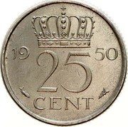Netherlands 25 Cents (Juliana Pattern) 1950 25 CENT coin reverse Netherlands 25 Cents (Juliana Pattern) 1950 25 CENT coin reverse