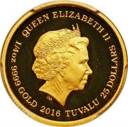 Tuvalu 25 Dollars (Anniversary Pearl Harbor) KM# 374 QUEEN ELIZABETH II IRB 1/4 OZ 9999 GOLD 2016 TUVALU 25 DOLLARS coin obverse Tuvalu 25 Dollars (Anniversary Pearl Harbor) KM# 374 QUEEN ELIZABETH II IRB 1/4 OZ 9999 GOLD 2016 TUVALU 25 DOLLARS coin obverse