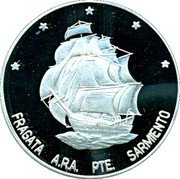 Argentina 25 Pesos Presidente Sarmiento Ship 2002 Proof KM# 138 FRAGATA A.R.A. PTE. SARMIENTO coin reverse Argentina 25 Pesos Presidente Sarmiento Ship 2002 Proof KM# 138 FRAGATA A.R.A. PTE. SARMIENTO coin reverse