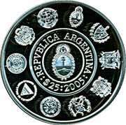 Argentina 25 Pesos Colon Theater 2005 Proof KM# 139 REPVBLICA ARGENTINA $25 2005 coin obverse Argentina 25 Pesos Colon Theater 2005 Proof KM# 139 REPVBLICA ARGENTINA $25 2005 coin obverse