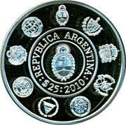 Argentina 25 Pesos Old Design 2010 Proof KM# 166 REPÚBLICA ARGENTINA $25 2010 coin obverse Argentina 25 Pesos Old Design 2010 Proof KM# 166 REPÚBLICA ARGENTINA $25 2010 coin obverse