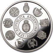 Argentina 25 Pesos Dedication to Indigenous Peoples 2015 Proof KM# 183 REPVBLICA ARGENTINA $25 2015 coin obverse Argentina 25 Pesos Dedication to Indigenous Peoples 2015 Proof KM# 183 REPVBLICA ARGENTINA $25 2015 coin obverse