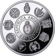 Argentina 25 Pesos Serrania de Hornocal 2017  Proof KM# 185 REPVBLICA ARGENTINA $25 2017 coin obverse Argentina 25 Pesos Serrania de Hornocal 2017  Proof KM# 185 REPVBLICA ARGENTINA $25 2017 coin obverse