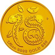 Tuvalu 30 Dollars (Year of the Snake - Prosperity) 1/5 OZ 9999 GOLD $30 coin reverse Tuvalu 30 Dollars (Year of the Snake - Prosperity) 1/5 OZ 9999 GOLD $30 coin reverse