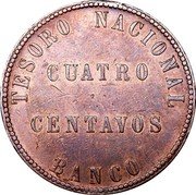 Argentina 4 Centavos Radiant Sunface 1854 Coin rotation, Unknown South American mint, crude type KM# 25 TESORO NACIONAL CUATRO CENTAVOS BANCO coin reverse Argentina 4 Centavos Radiant Sunface 1854 Coin rotation, Unknown South American mint, crude type KM# 25 TESORO NACIONAL CUATRO CENTAVOS BANCO coin reverse