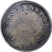 Argentina 4 Reales Cordoba Province 1844 KM# 24.1 CONFEDERADA 4 R 9 D coin reverse Argentina 4 Reales Cordoba Province 1844 KM# 24.1 CONFEDERADA 4 R 9 D coin reverse