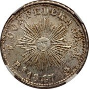 Argentina 4 Reales Flagged Castle Cordoba 1847 KM# 24.3 4 RS 9 DS CONFEDERADA 1847 coin reverse Argentina 4 Reales Flagged Castle Cordoba 1847 KM# 24.3 4 RS 9 DS CONFEDERADA 1847 coin reverse