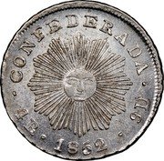 Argentina 4 Reales Flagged Castle Cordoba 1852 KM# 31 CONFEDERADA 4 RS 1852 9 DS coin reverse Argentina 4 Reales Flagged Castle Cordoba 1852 KM# 31 CONFEDERADA 4 RS 1852 9 DS coin reverse