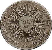 Argentina 4 Soles Radiant Sunface Rio de la Plata 1815 PTS FL KM# 13 PROVINCIAS DEL RIO DE LA PLATA coin obverse Argentina 4 Soles Radiant Sunface Rio de la Plata 1815 PTS FL KM# 13 PROVINCIAS DEL RIO DE LA PLATA coin obverse