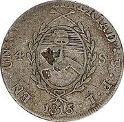 Argentina 4 Soles Radiant Sunface Rio de la Plata 1815 PTS FL KM# 13 1815 4S EN UNION Y LIBERTAD PTS F L coin reverse Argentina 4 Soles Radiant Sunface Rio de la Plata 1815 PTS FL KM# 13 1815 4S EN UNION Y LIBERTAD PTS F L coin reverse