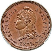 Argentina 40 Centavos Fuertes (Essai Liberty) KM# E4a REPUBLICA ARGENTINA. ESSAI. 1879. C.WURDEN coin obverse Argentina 40 Centavos Fuertes (Essai Liberty) KM# E4a REPUBLICA ARGENTINA. ESSAI. 1879. C.WURDEN coin obverse