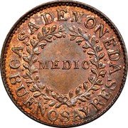 Argentina 5/10 Real Wreath Buenos Aires 1840 KM# 6 CASA DE MONEDA MEDIO BUENOS AIRES coin obverse Argentina 5/10 Real Wreath Buenos Aires 1840 KM# 6 CASA DE MONEDA MEDIO BUENOS AIRES coin obverse