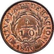 Argentina 5/10 Real Wreath Buenos Aires 1840 KM# 6 ¡VIVA LA FEDERACION! 1840 5/10 coin reverse Argentina 5/10 Real Wreath Buenos Aires 1840 KM# 6 ¡VIVA LA FEDERACION! 1840 5/10 coin reverse