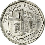 Argentina 5 Australes Independence Hall at Tucuman 1989 KM# 101 REPUBLICA ARGENTINA CASA DE TUCUMAN coin obverse Argentina 5 Australes Independence Hall at Tucuman 1989 KM# 101 REPUBLICA ARGENTINA CASA DE TUCUMAN coin obverse