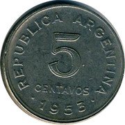 Argentina 5 Centavos Jose de San Martin 1953 KM# 46a REPUBLICA ARGENTINA 5 CENTAVOS 1953 coin obverse Argentina 5 Centavos Jose de San Martin 1953 KM# 46a REPUBLICA ARGENTINA 5 CENTAVOS 1953 coin obverse