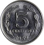 Argentina 5 Centavos Capped Liberty 1959 KM# 53 5 CENTAVOS 1958 coin reverse Argentina 5 Centavos Capped Liberty 1959 KM# 53 5 CENTAVOS 1958 coin reverse