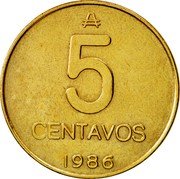 Argentina 5 Centavos Pampas Cat 1986 KM# 97.2 ₳ 5 CENTAVOS 1987 coin reverse Argentina 5 Centavos Pampas Cat 1986 KM# 97.2 ₳ 5 CENTAVOS 1987 coin reverse