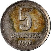 Argentina 5 Centavos Radiant Sunface 1994 KM# 109a.2 5 CENTAVOS 1993 coin reverse Argentina 5 Centavos Radiant Sunface 1994 KM# 109a.2 5 CENTAVOS 1993 coin reverse