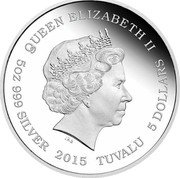 Tuvalu 5 Dollars (Dragon and his nine sons) QUEEN ELIZABETH II IRB 5 OZ 999 SILVER 2015 TUVALU 5 DOLLARS coin obverse Tuvalu 5 Dollars (Dragon and his nine sons) QUEEN ELIZABETH II IRB 5 OZ 999 SILVER 2015 TUVALU 5 DOLLARS coin obverse