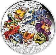 Tuvalu 5 Dollars (Dragon and his nine sons) IJ DRAGON HIS NINE SONS coin reverse Tuvalu 5 Dollars (Dragon and his nine sons) IJ DRAGON HIS NINE SONS coin reverse