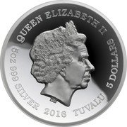 Tuvalu 5 Dollars (Dragon King with his sons) QUEEN ELIZABETH II IRB 5 OZ 999 SILVER 2016 TUVALU 5 DOLLARS coin obverse Tuvalu 5 Dollars (Dragon King with his sons) QUEEN ELIZABETH II IRB 5 OZ 999 SILVER 2016 TUVALU 5 DOLLARS coin obverse