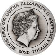 Tuvalu 5 Dollars (Elizabeth II Guan Yu) QUEEN ELIZABETH II IRB 5 OZ 9999 SILVER 2020 TUAVLU 5 DOLLARS coin obverse Tuvalu 5 Dollars (Elizabeth II Guan Yu) QUEEN ELIZABETH II IRB 5 OZ 9999 SILVER 2020 TUAVLU 5 DOLLARS coin obverse