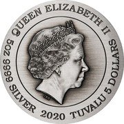 Tuvalu 5 Dollars (Elizabeth II -Signs of the Zodiac) QUEEN ELIZABETH II IRB 5 OZ 9999 SILVER 2020 TUVALU 5 DOLLARS coin obverse Tuvalu 5 Dollars (Elizabeth II -Signs of the Zodiac) QUEEN ELIZABETH II IRB 5 OZ 9999 SILVER 2020 TUVALU 5 DOLLARS coin obverse