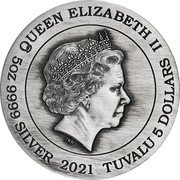 Tuvalu 5 Dollars (Fu Lu Shou) QUEEN ELIZABETH II IRB 5 OZ 9999 SILVER 2021 TUVALU 5 DOLLARS coin obverse Tuvalu 5 Dollars (Fu Lu Shou) QUEEN ELIZABETH II IRB 5 OZ 9999 SILVER 2021 TUVALU 5 DOLLARS coin obverse