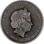 Tuvalu 5 Dollars God Hades 2021 QUEEN ELIZABETH II IRB 5 OZ 9999 AG 2021 TUVALU 5 DOLLARS coin obverse