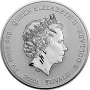 Tuvalu 5 Dollars (The Rising Sun) QUEEN ELIZABETH II IRB 5 OZ 9999 AG 2022 TUVALU 5 DOLLARS coin obverse Tuvalu 5 Dollars (The Rising Sun) QUEEN ELIZABETH II IRB 5 OZ 9999 AG 2022 TUVALU 5 DOLLARS coin obverse
