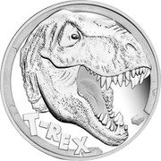 Tuvalu 5 Dollars (Tyrannosaurus Rex) T REX coin reverse