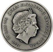 Tuvalu 5 Dollars (Zeus Antique) QUEEN ELIZABETH II 5 OZ 9999 AG 2021 TUVALU 5 DOLLARS IRB coin obverse Tuvalu 5 Dollars (Zeus Antique) QUEEN ELIZABETH II 5 OZ 9999 AG 2021 TUVALU 5 DOLLARS IRB coin obverse