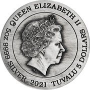 Tuvalu 5 Dollars (Zhao Yun) QUEEN ELIZABETH II IRB 5 OZ 9999 SILVER 2021 TUVALU 5 DOLLARS coin obverse Tuvalu 5 Dollars (Zhao Yun) QUEEN ELIZABETH II IRB 5 OZ 9999 SILVER 2021 TUVALU 5 DOLLARS coin obverse