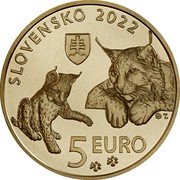 Slovakia 5 Euro Eurasian lynx 2022 SLOVENSKO 2022 5 EURO coin obverse