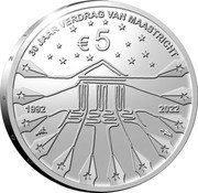 Netherlands 5 Euro (Willem-Alexander Maastricht) 30 JAAR VERDRAG VAN MAASTRICHT 1992 2022 € 5 coin reverse Netherlands 5 Euro (Willem-Alexander Maastricht) 30 JAAR VERDRAG VAN MAASTRICHT 1992 2022 € 5 coin reverse