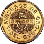 Argentina 5 Gramos Popper 1889 KM# Tn8 LAVADEROS DE ORO DEL SUD 5 GRAMOS coin reverse