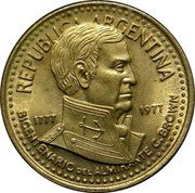 Argentina 5 Pesos Admiral G. Brown Bicentennial 1977 KM# 73 REPUBLICA ARGENTINA 1777 1977 BICENTENARIO DEL ALMIRANTE G. BROWN coin obverse Argentina 5 Pesos Admiral G. Brown Bicentennial 1977 KM# 73 REPUBLICA ARGENTINA 1777 1977 BICENTENARIO DEL ALMIRANTE G. BROWN coin obverse