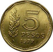 Argentina 5 Pesos Admiral G. Brown Bicentennial 1977 KM# 73 5 PESOS 1977 coin reverse Argentina 5 Pesos Admiral G. Brown Bicentennial 1977 KM# 73 5 PESOS 1977 coin reverse