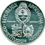 Argentina 5 Pesos National Constitution Convention 1994 KM# 115a REPUBLICA ARGENTINA CONSTITUCION NACIONAL PARANA SANTA FE coin obverse Argentina 5 Pesos National Constitution Convention 1994 KM# 115a REPUBLICA ARGENTINA CONSTITUCION NACIONAL PARANA SANTA FE coin obverse