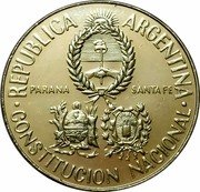Argentina 5 Pesos National Constitution Convention 1994 KM# 115 REPUBLICA ARGENTINA PARANA SANTA FE CONSTITUCION NACIONAL coin obverse Argentina 5 Pesos National Constitution Convention 1994 KM# 115 REPUBLICA ARGENTINA PARANA SANTA FE CONSTITUCION NACIONAL coin obverse