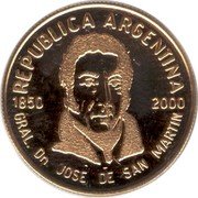 Argentina 5 Pesos Death Anniversary of Jose de San Martin 2000 Proof KM# 137 REPUBLICA ARGENTINA 1850 2000 GRAL. DN. JOSE DE SAN MARTIN coin obverse Argentina 5 Pesos Death Anniversary of Jose de San Martin 2000 Proof KM# 137 REPUBLICA ARGENTINA 1850 2000 GRAL. DN. JOSE DE SAN MARTIN coin obverse